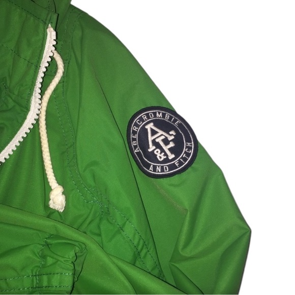 Abercrombie Green Windbreaker Rain Jacket Y2K Men medium Hooded - Picture 11 of 16